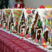 A Row of Large Decorated Gingerbread Houses